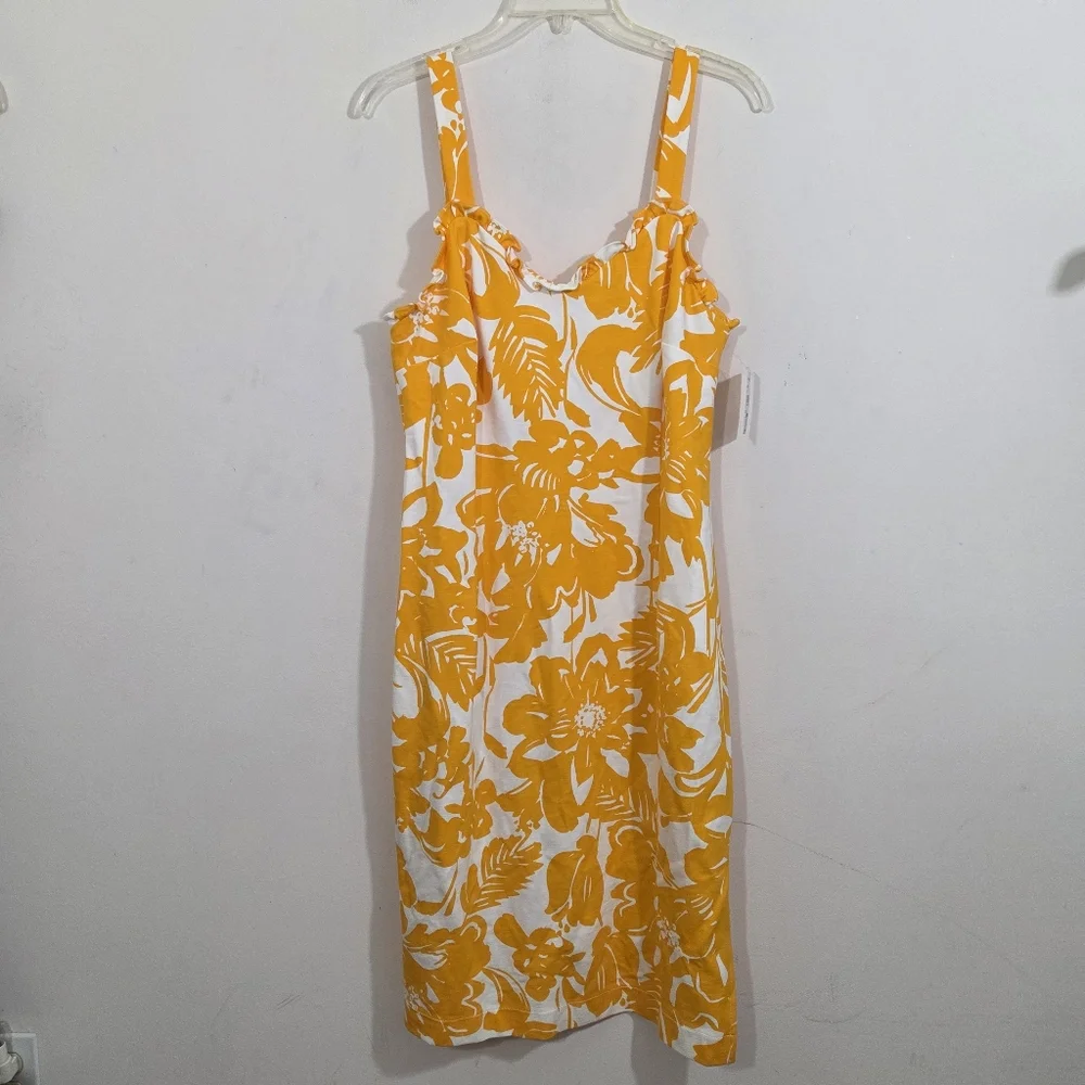 NWT Trina Turk Zile Dress Yellow Floral Size 12 Ruffle Sheath Sleeveless Midi - Picture 3 of 12